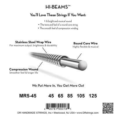 DR MR5-45 Hi-Beams 5-String Electric Bass Strings - Medium (45-125) 2010s - Standard image 4