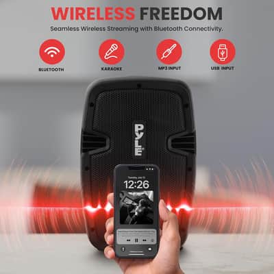 Powered PA Speaker System Active & Passive Bluetooth Loudspeakers Kit with 8 Inch Speakers, Wired Microphone, MP3/USB/SD/AUX Readers, Speaker Stands, Remote Control - Black image 4