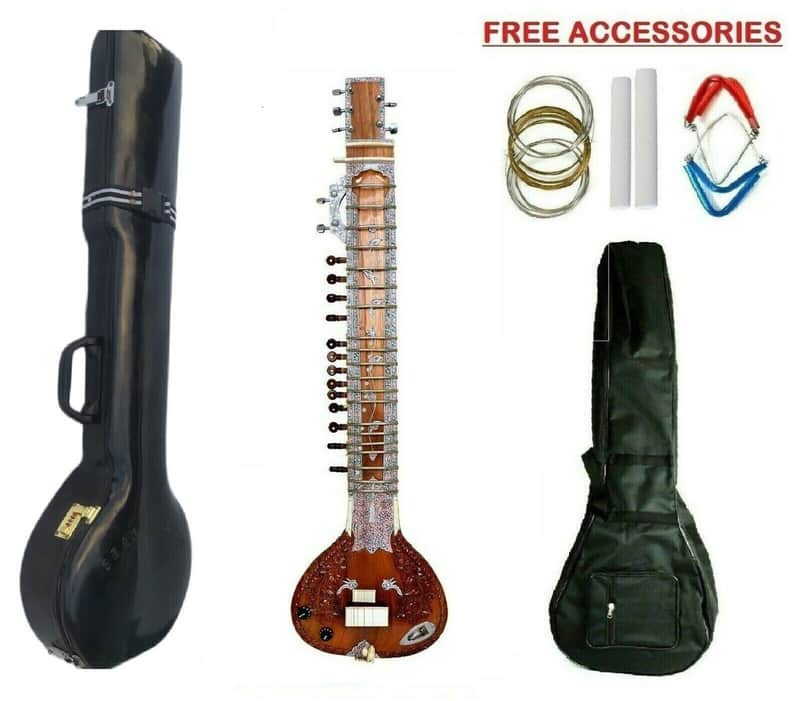 Sitar Electric  Hand Paint Tun Wood Indian Musical String Travel  With Fiber Case 2022 image 1