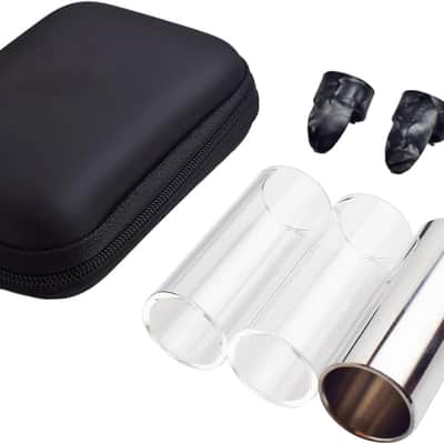 Guitar Slide, 2 Glass Slides & 1 Steel Guitar Slide for Electric and Acoustic, With 3 Finger Picks, 1 Thumb Pick & Portable Box for Guitar and Bass, Medium (6 cm) image 1