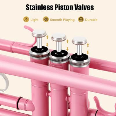 Bb Standard Trumpet Professional Brass Trumpets for Beginner Standard Student Trumpet Set with Hard Case,7C Mouthpiece,Gloves(Pink) image 4