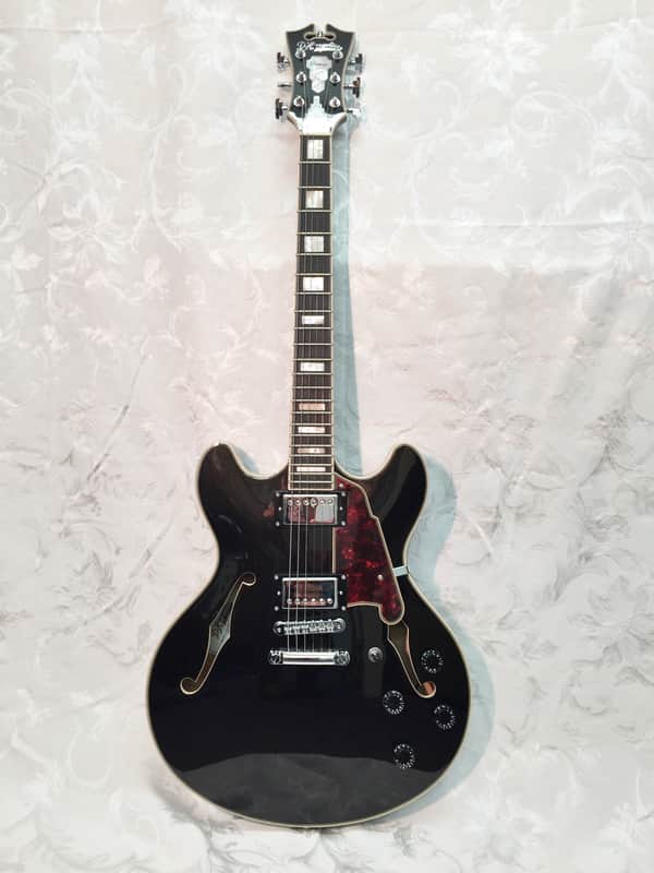 D'Angelico Premier DC 335 Style Semi-Hollow Body Electric Guitar-Black Flake-NEW! image 1