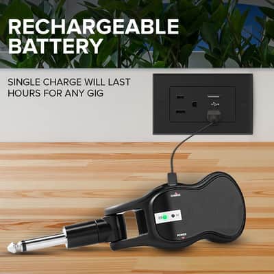 Wireless Guitar System, UHF 512–541.7 MHz, 165-ft/50 m Range, Rechargeable Transmitter & Receiver, Low-Latency, Plug & Play for Electric Guitar/Bass/Keys image 2