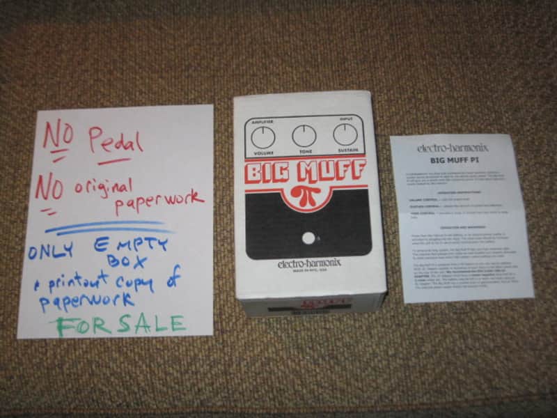 lightly handled - mostly very clean Electro Harmonix EMPTY CARDBOARD BOX and printout copy of Owner's Instructions ONLY for USA Big Muff Reissue (NO Pedal, NO original paperwork) image 1