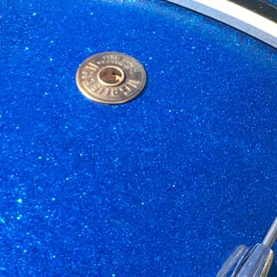 Vintage 1960s Gretsch Round Badge 2-Piece Blue Sparkle Glass Glitter Jazz Drums Virgin Bass Snare USA Jasper Shells 14/22 image 10