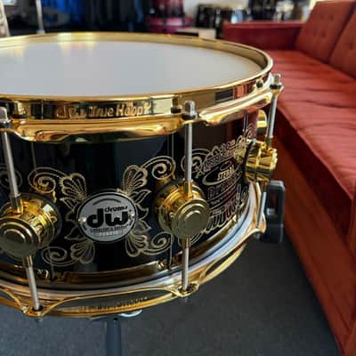 DW 6.5x14 Black Nickel/Gold over Brass Snare Drum -Hand Engraved by John Aldridge (30th Anniversary) image 4