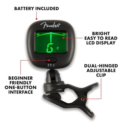 Fender FT-1 Professional Guitar Tuner Clip On, with 1-Year Warranty, Full-Range Chromatic Guitar Tuner with Dual-Rotating Hinges, A4 Calibration image 5