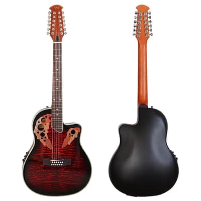 12 String Round Back Acoustic Electric Guitar in Red, 41 Inch, EQ image 1