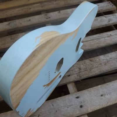 vintage Ponderosa Pine heavy relic baby blue tele guitar body nitrocellulose finish fits fender image 11