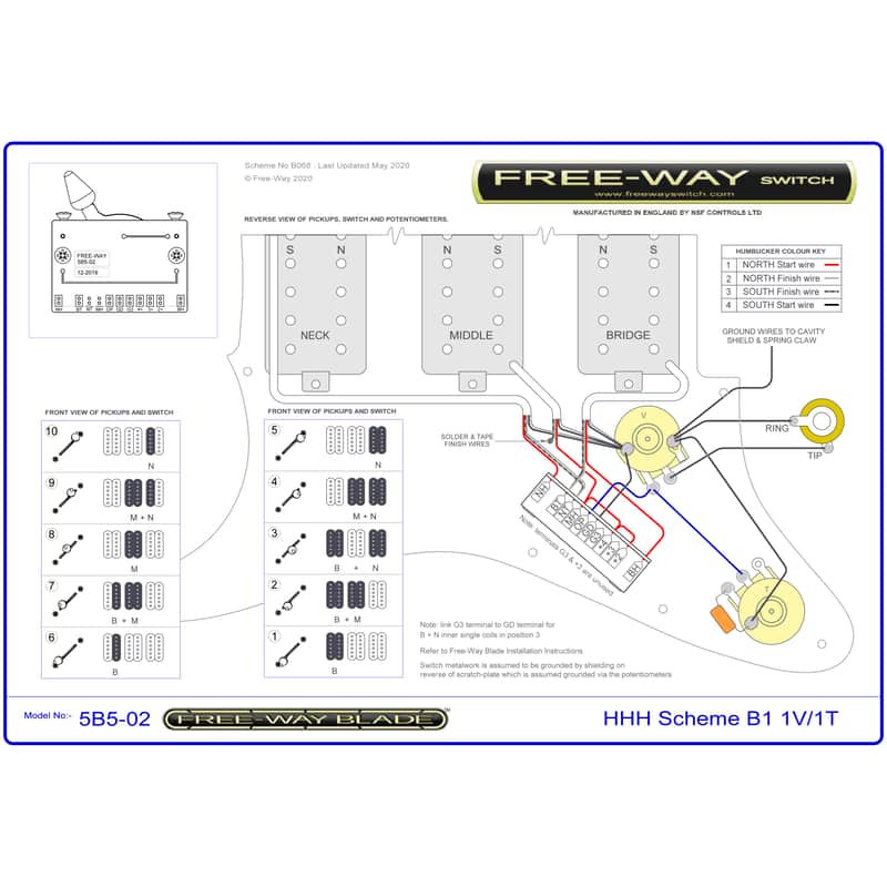 Free-Way 10-Way Blade HSH Super Strat Pickup Selector Switch 5B5