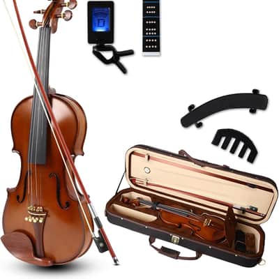 Violin 4/4 Full Size Complete Set for Adults Teenagers Students,Solid Maple Wood Violins with Rosewood Fittings,Case,Spare strings,Bow, Rosin, Shoulder Rest image 1