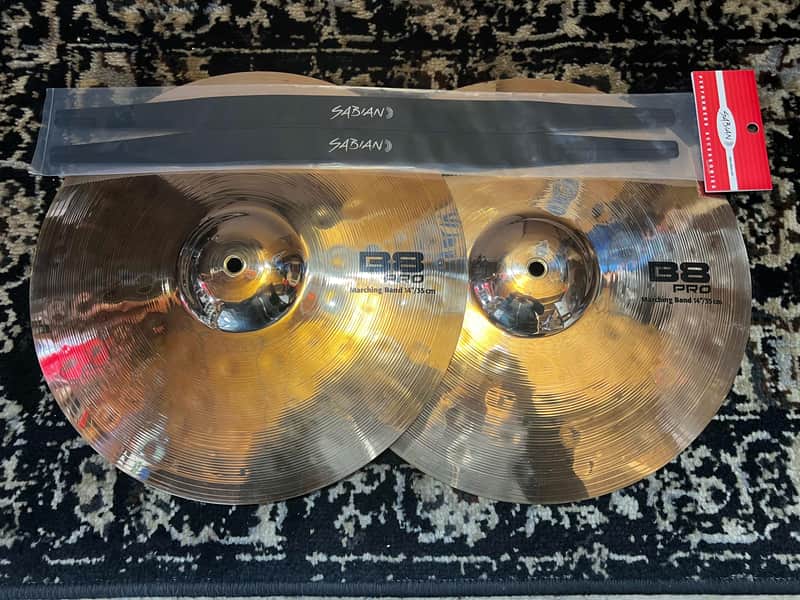 Sabian 14" B8 Pro Marching Band Cymbals w/ Straps - Brilliant image 1