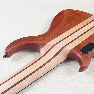 Custom 6 String Electric Bass Burl Wood Top Okoume Wood Body, Maple Neck Through, Rosewood Fingerboard image 5