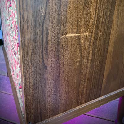 Rotary Connection 1x12 light up loaded guitar speaker cab on legs! Vintage 8 ohm speaker. Semi open. Quality hardwoods. Vintage MCM style. Paisley grill cloth. Heavy duty Switchcraft jack. 2026 - Wood image 24