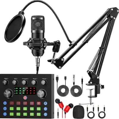 Podcast Equipment Bundle, Recording Studio Package with Podcast Microphone and Voice Changer, Live Sound Card - Audio Interface for Laptop Computer Vlog Living Broadcast Live Streaming YouTube TikTok image 1