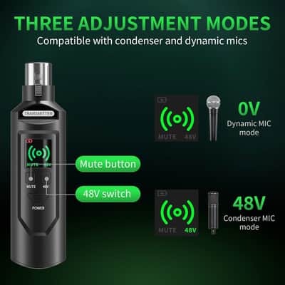 Wireless XLR Transmitter & Receiver,Microphone System for 164ft Range,2.4GHz Wireless Mic Adapter for Condenser & Dynamic Microphone, Audio Mixer, Speaker,PA Systems image 2