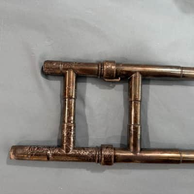 Pan American Small bore jazz trombone Likely 1917 - Silver plate brass, gold washed bell image 2