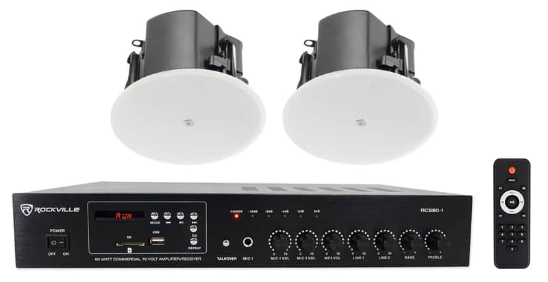 (2) JBL Control 412C/T 3" Commercial 70v Ceiling Speakers For Restaurant/Bar+Amp