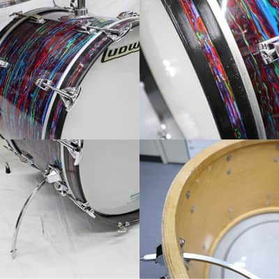 VINTAGE LUDWIG 70s 22,12,13,16 3ply Mahogany/Poplar/Maple w/Maple RF Psychedelic Red image 6