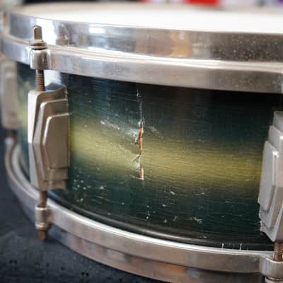 1938 Ludwig & Ludwig 'King Louie' 5x14" 3ply Snare Drum - Green & Gold Duco image 16