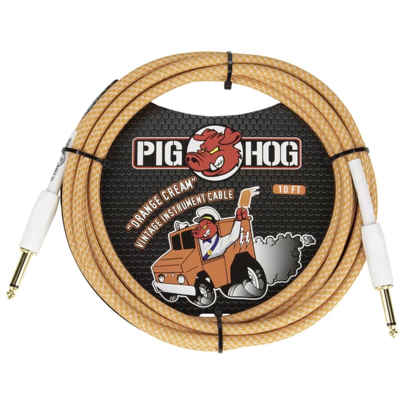 Pig Hog Tour Grade Vintage Woven 10-Foot Instrument Cable, Straight 1/4" TS, Orange Cream 2.0 image 1