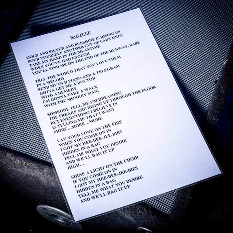 Oasis Bag it up A3 Laminated Stage Lyrics 2000s image 1