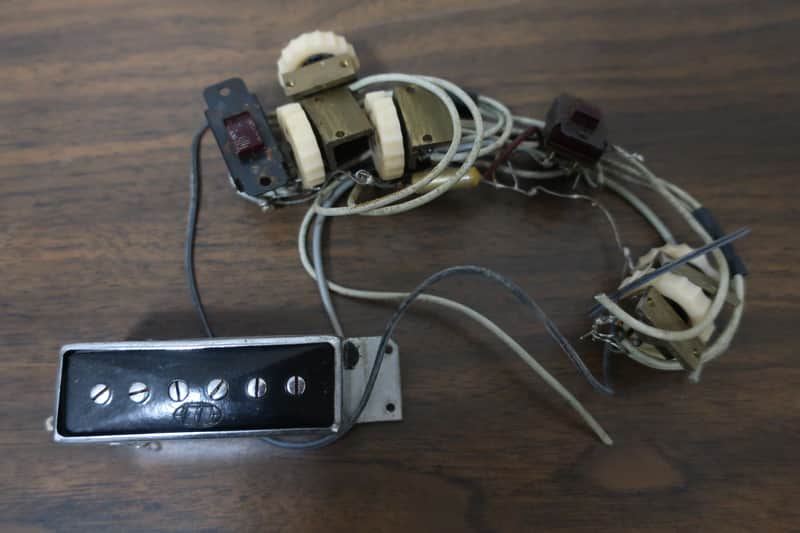 Vintage 1960s Dynacord Pick Up Also fits Framus Hofner Hopf Hoyer Avanti Harvey Thomas Guitar 1 Pick Up Set With Control Panel Rare Bakelite Volume Knobs Pots & Buttons image 1