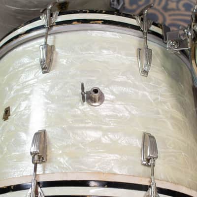 1950s 1960s Ludwig/WFL "Super Beat" White Marine Pearl Drum Kit image 10