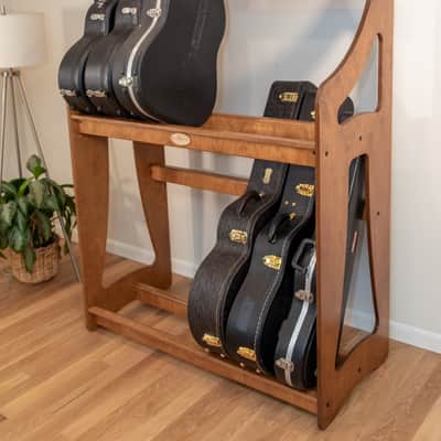 "Case Place" double level storage rack for acoustic, electric, bass, and other instrument cases BROWN image 1