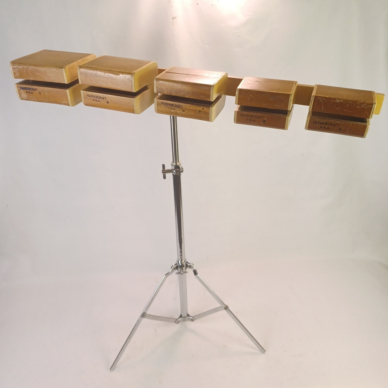 Vaughncraft 5x African Mahogany Temple Blocks +Percussion Plus Stand Birch Wood — main photograph