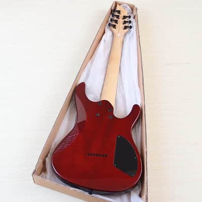 Custom Left Handed 7 String Electric Guitar, Burl Wood Top Body, Maple Neck image 9