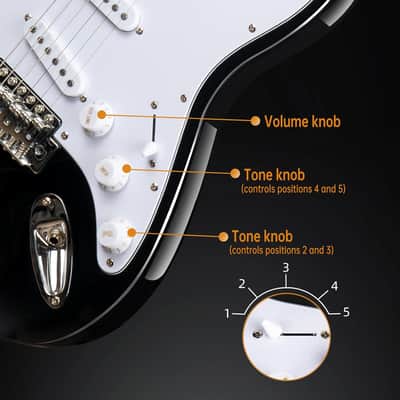 Mosen 39In Full Size Beginner Electric Guitar Starter Kit, Beginner Starter, With Amplifier, Sss Pickups, Gig Bag, Pick, Tunner, Capo, Cable, Tremolo Bar, Wiping Cloth - Black image 3