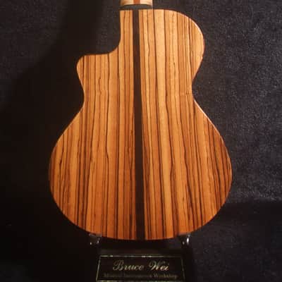 5 String Tenor Ukulele, Handmade Solid Acacia, Zebra wood, Cutaway, Soft-bag, Bruce Wei UC17-2731 image 5
