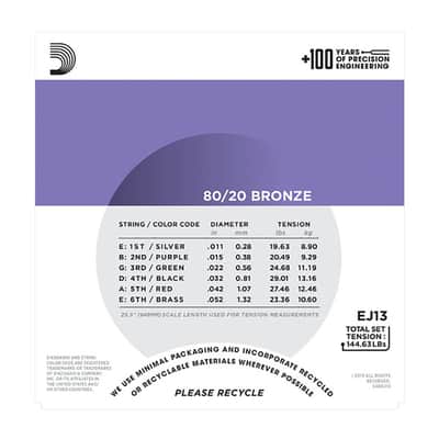 3 Sets of D'Addario EJ13 80/20 Bronze Acoustic Guitar Strings Custom Light 11-52 image 4