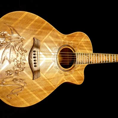 Acoustic Parlor Guitar Handmade by Blueberry Bat Motif Steel String image 5