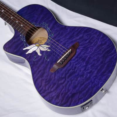 LUNA Flora PassionFlower LEFT HANDED acoustic electric parlor GUITAR - Trans Purple - LEFTY w/ Bag image 4