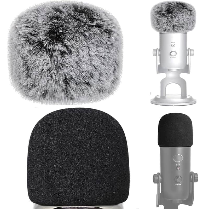 2 Pcs Microphone Foam Microphone Windscreen With Furry Windscreen Muff - Mic Wind Cover Pop Filter For Blue Yeti, Blue Yeti Pro Usb Microphone (2 Pack) (Fuzzy-Black White+ Black Foam) image 1