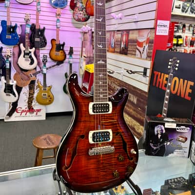 PRS SE Flat Back Hollowbody I Piezo, Orange Tiger Smokeburst with Gig Bag image 2
