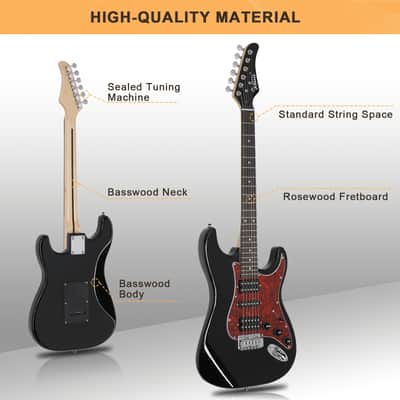 Glarry GST Electric Guitar HSH Pickup Rosewood Fingerboard Black image 6