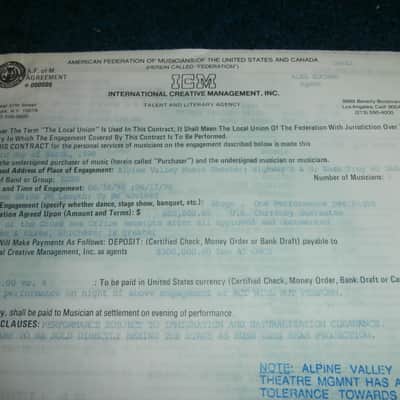 PRICE DROP! 1990 Signed Rush Concert Contract! Geddy Lee, Neil Peart, Alex Lifeson! RARE! image 2