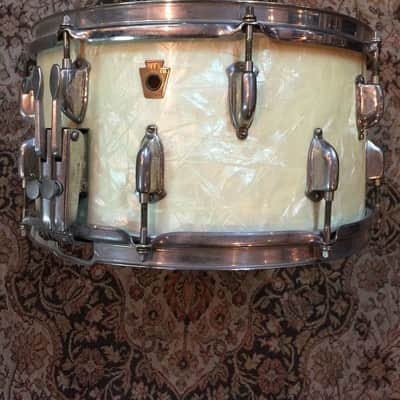WFL Keystone Badge 8x14 Dixieland Twin Rare Offset Lugs 1930s White Marine Pearl image 1