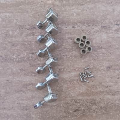 Set of Vintage Late 1960's Fender "F" LEFT-HANDED Guitar Tuners w/ Ferrules, Screws! Original Stratocaster, Telecaster Parts! image 2