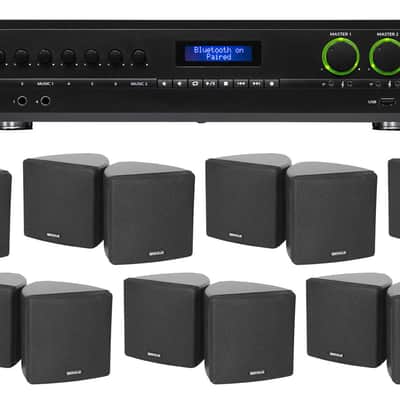 JBL 2-Channel Amplifier+(14) 3.5" Black Cube Speakers for Restaurant/Bar/Cafe image 1