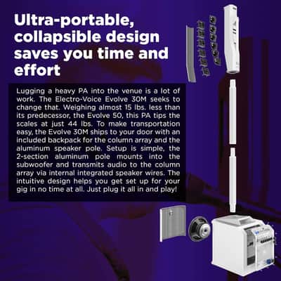 Electro-Voice Evolve 30M Portable Powered Column Loudspeaker System, White, (F.01U.366.322) image 3