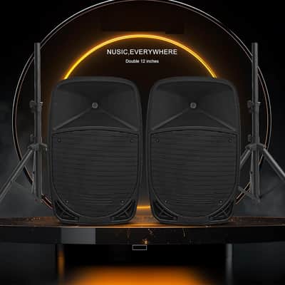 12inch PA Speaker System, 1000W High Powered Bluetooth Compatible Active + Passive Pair Outdoor Sound Speakers, Outdoor Karaoke Machine，FM Radio, Remote Control, 2 Speaker Stand, Supports SD Card/USB image 2