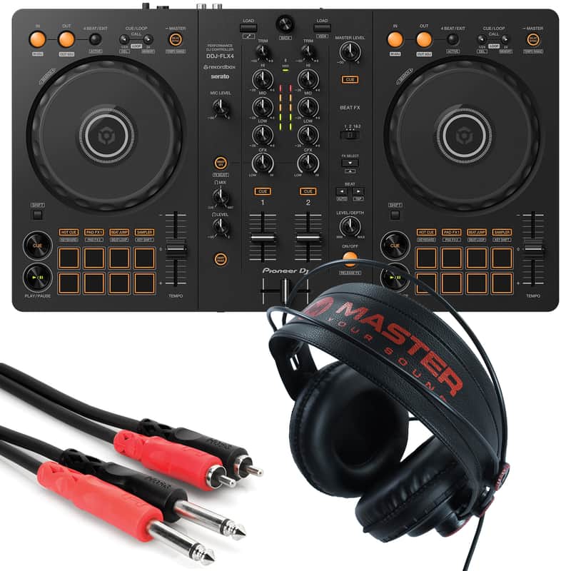Pioneer DDJ-FLX4 2-Channel DJ Controller, Headphones & Stereo Interconnect Cable image 1