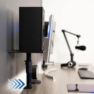 Clamp-on Speaker Stand Desk Mount Set, 10 x 9 inch Trays, Height Adjustment and Tilt, Universal Audio Holders for Computer and Bookshelf Speakers, Elevated Sound, 2 Pack, Black, MOUNT-SP01CB image 3
