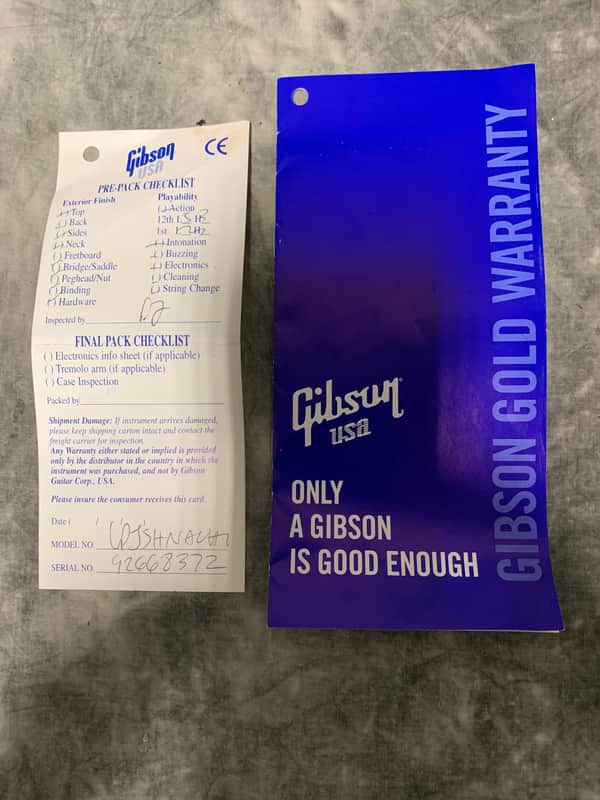 Gibson Warranty Card & Les Paul Inspection Tag 1998 image 1