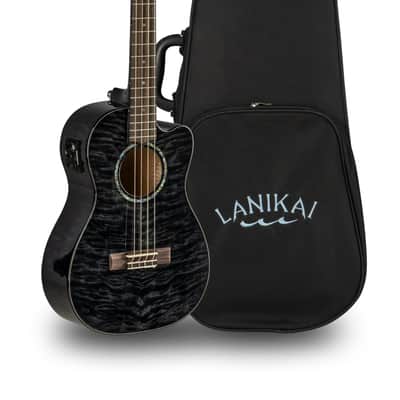 Lanikai Quilted Maple Black Stain Baritone A/E Ukulele with Foam Case (QM-BKCEB) image 4