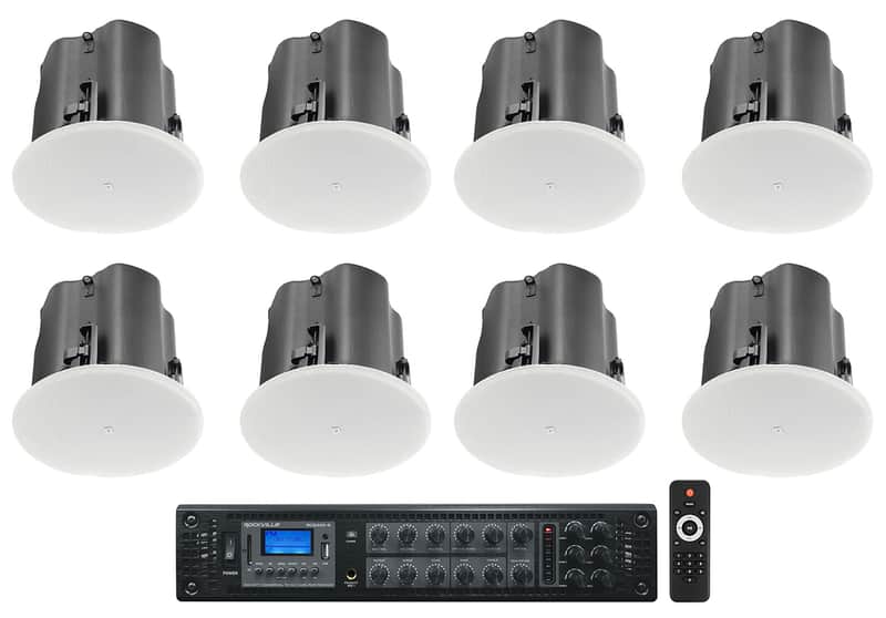 (8) JBL Control 414C/T 4" Commercial 70v Ceiling Speakers+Amp For Restaurant/Bar